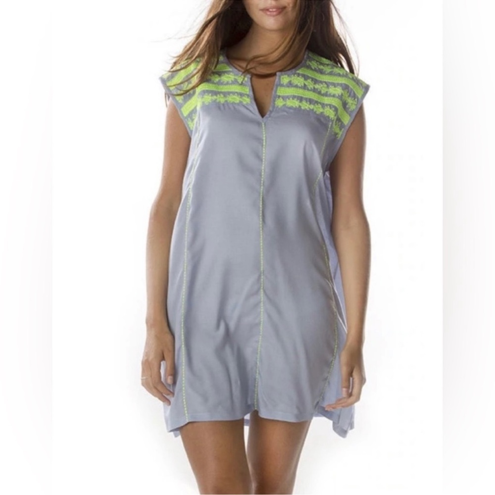Bindi Short Sleeve Embroidered Clarissa Dress Blue Green Size Medium